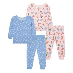 Little Me 4Pc Cowgirl Bamboo Pajama Set, Pink